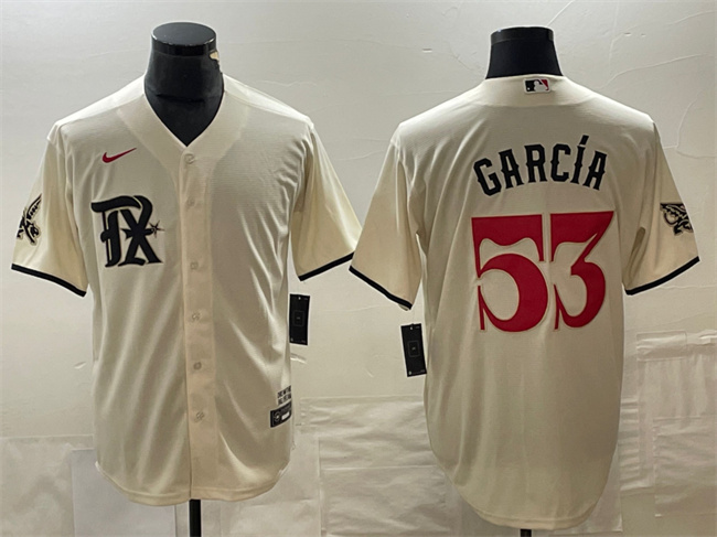 Men's Texas Rangers #53 Adolis García Cream City Connect Cool Base Stitched Baseball Jersey Men's Texas Rangers #53 Adolis García Cream City Connect Cool Base Stitched Baseball Jersey